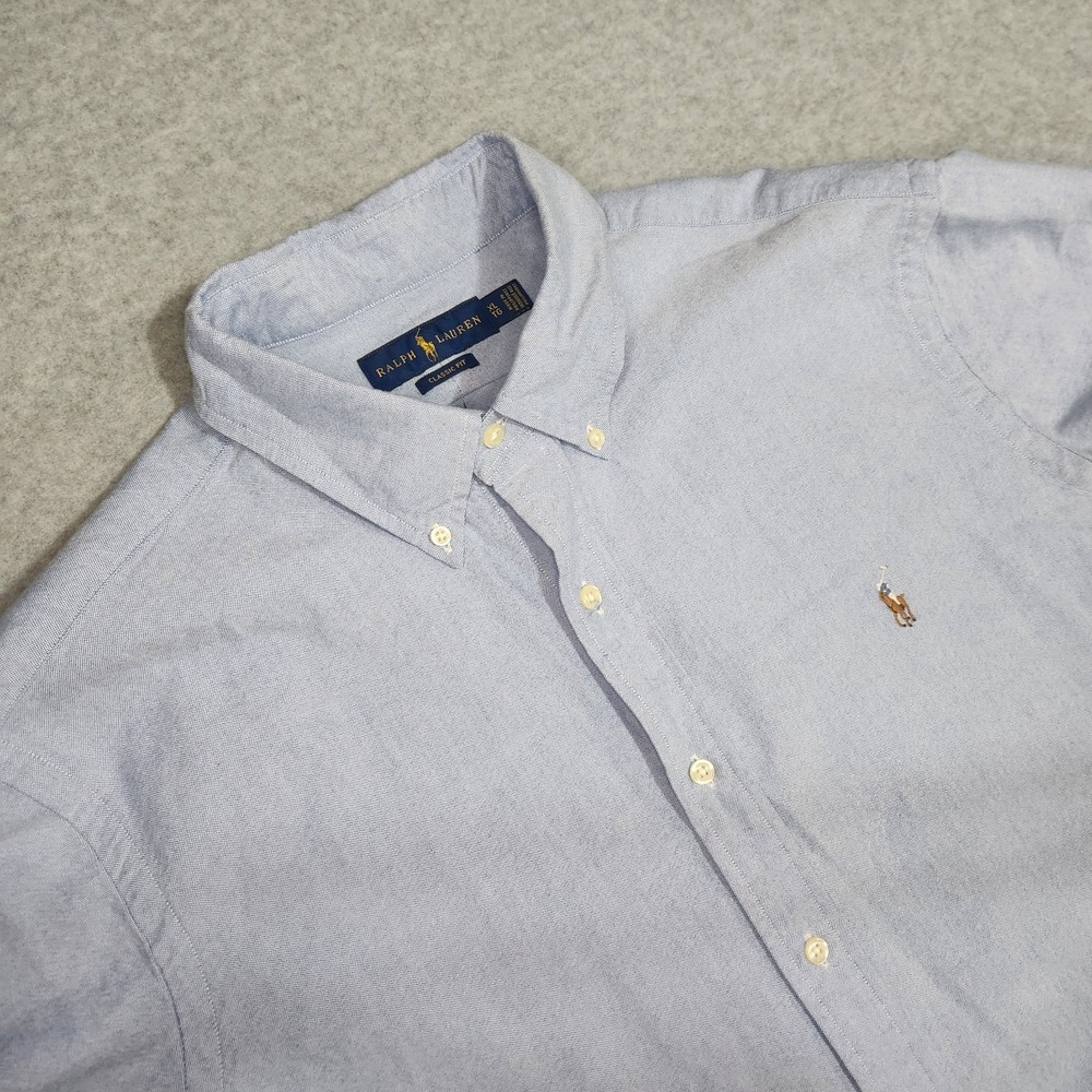 Ralph Lauren Shirt Men's Extra Large Classic Fit Blue Oxford Flesh Pony